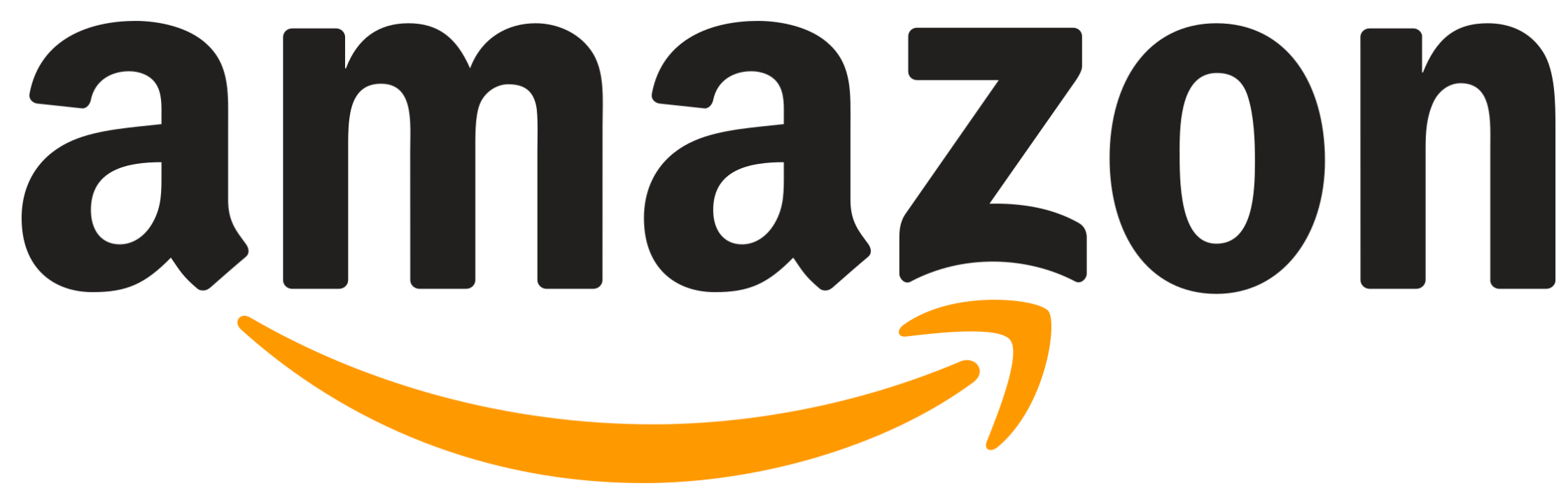 Amazon logo: black wordmark with an orange curved arrow forming a smile underneath from A to z